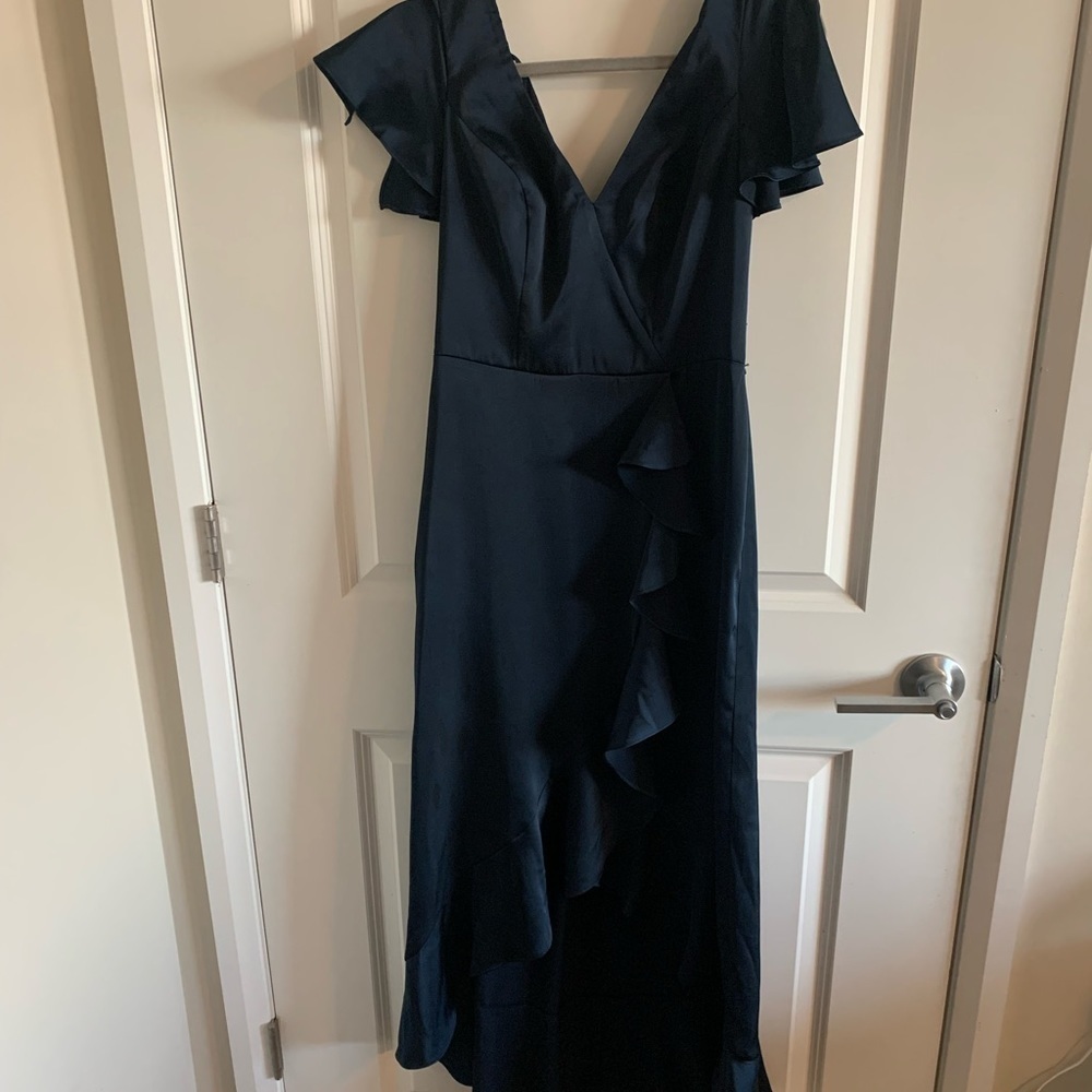 - AZAZIE LEXIS STRETCH SATIN DRESS